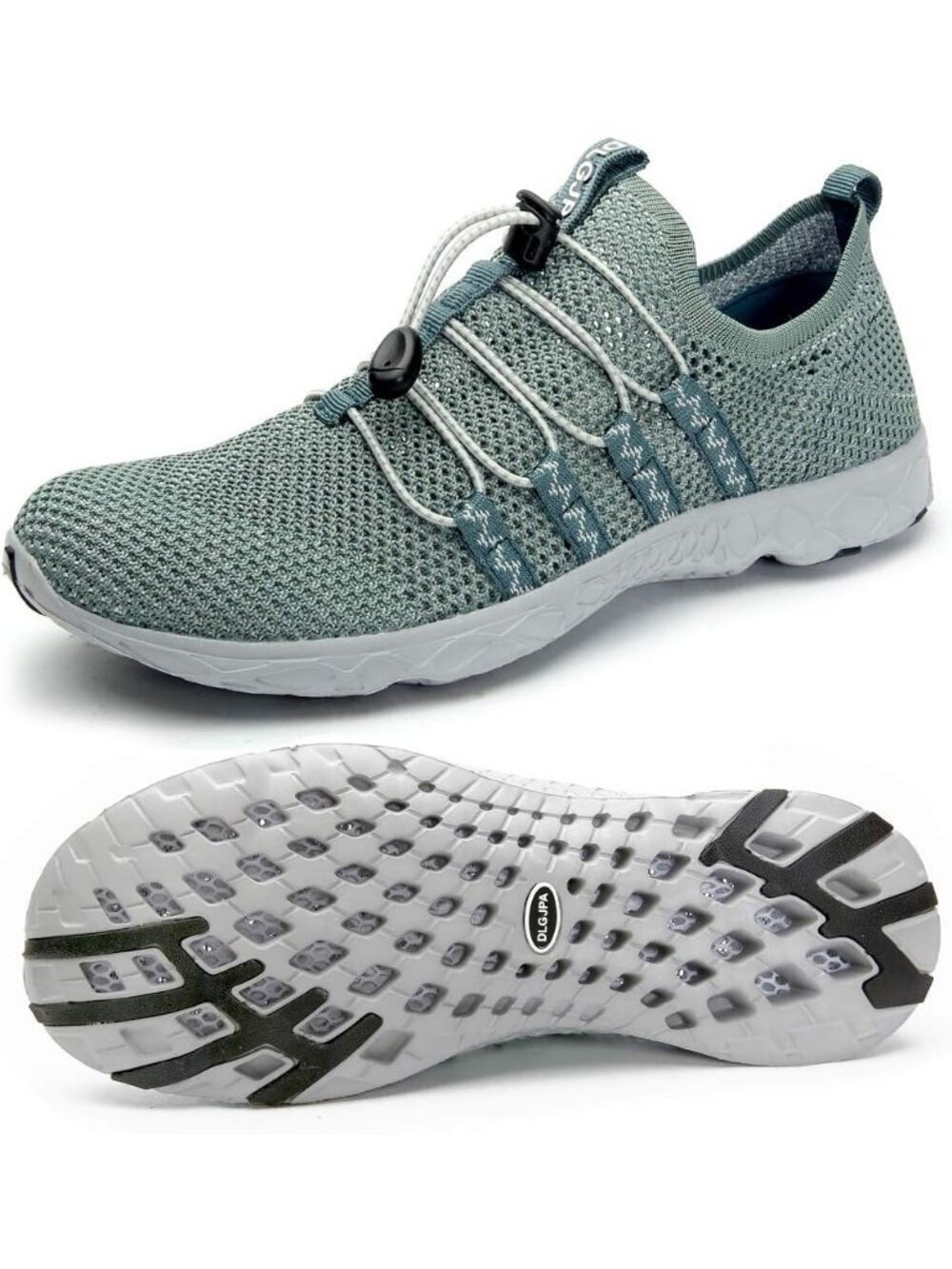 Men's Green Quick Drying Aqua Water Lace-Up Athletic Woven Solid Walking Sneaker